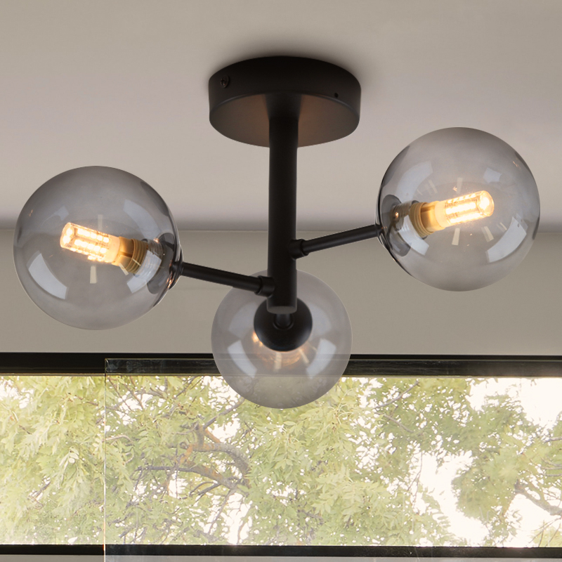 Plafonnier salle de bain noir moderne, Amer, IP44