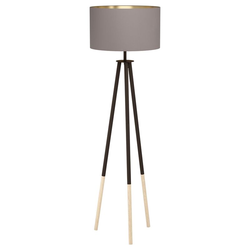 Lampadaire trépied en bois marron, Anish, avec interrupteur