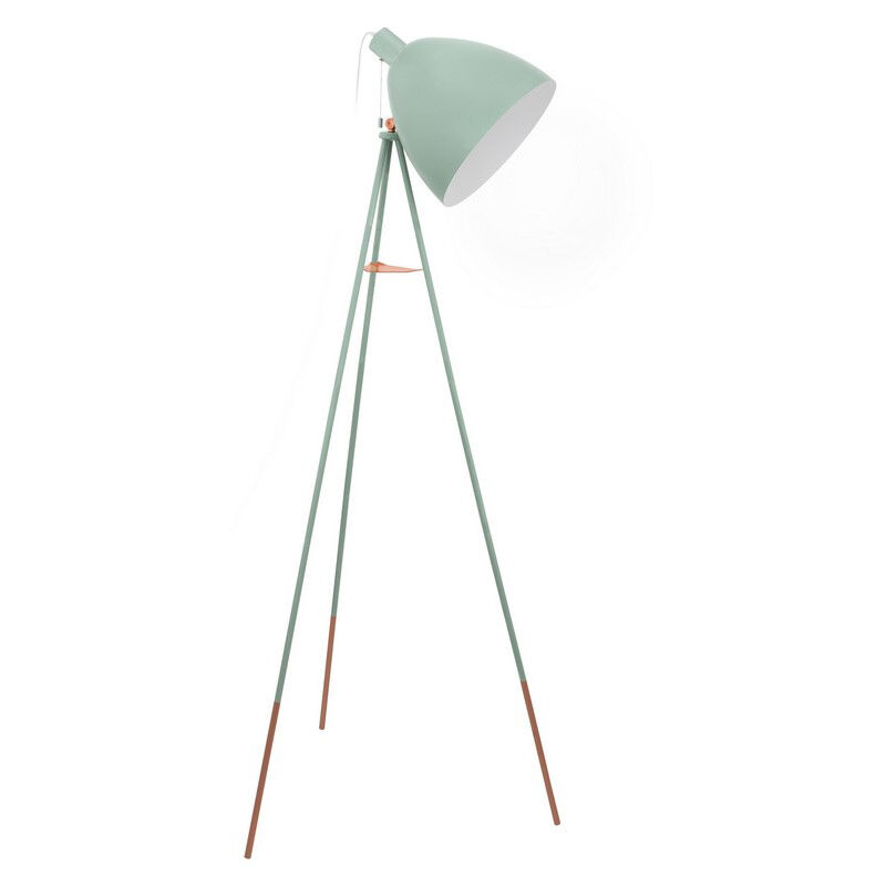 Lampadaire trépied vert en métal, Jezebel, avec interrupteur à tirette