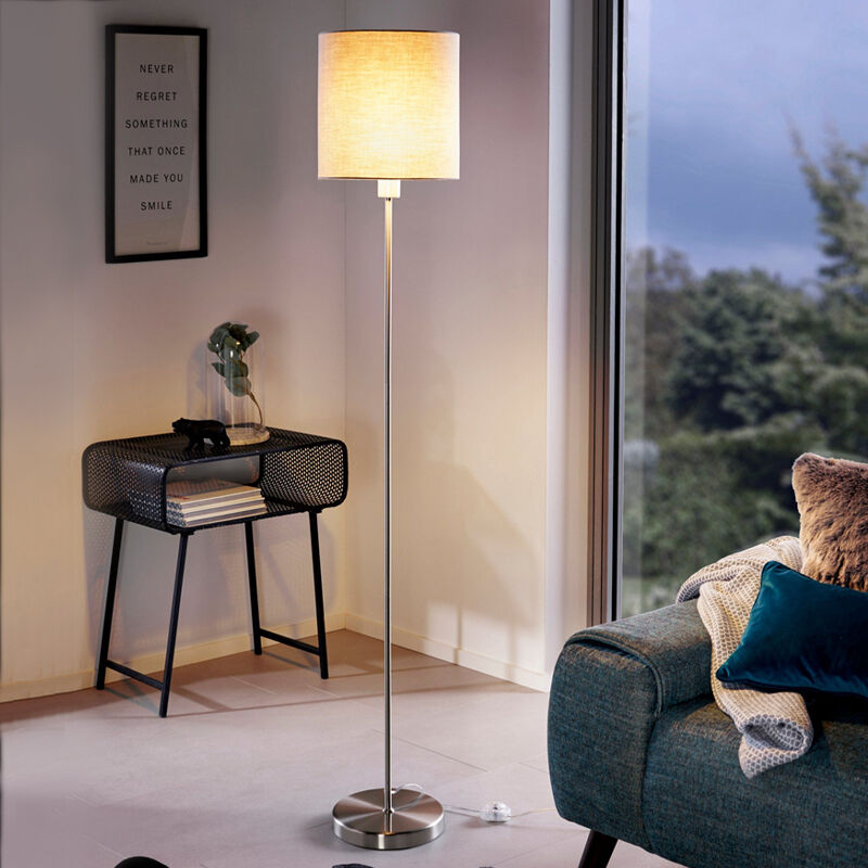 Lampadaire taupe en tissu, Abano, avec interrupteur