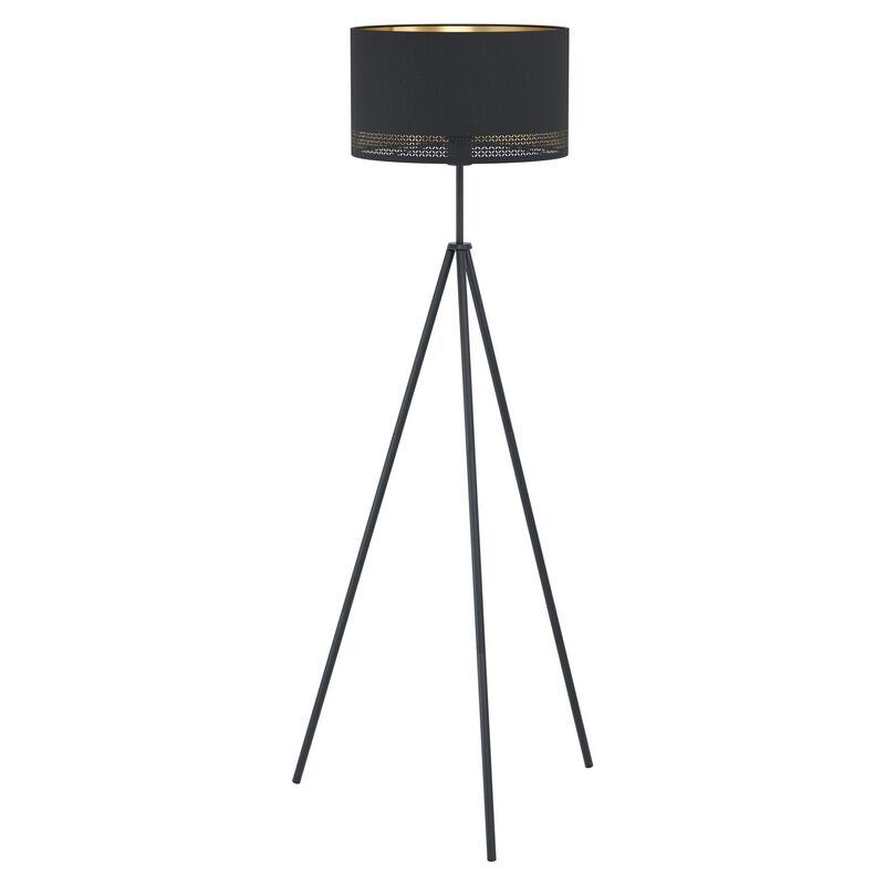 Lampadaire trépied noir en acier, Niko, avec interrupteur
