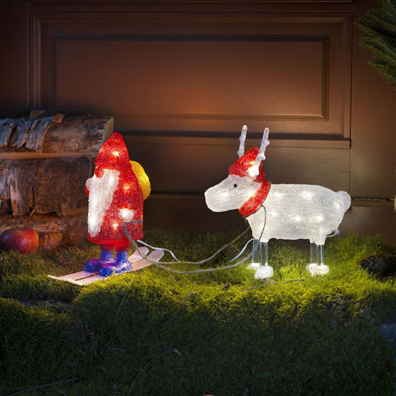 Figure de noël 3d rouge acrylique, Kerstman en rendier, 2W, 4000K LED, IP44