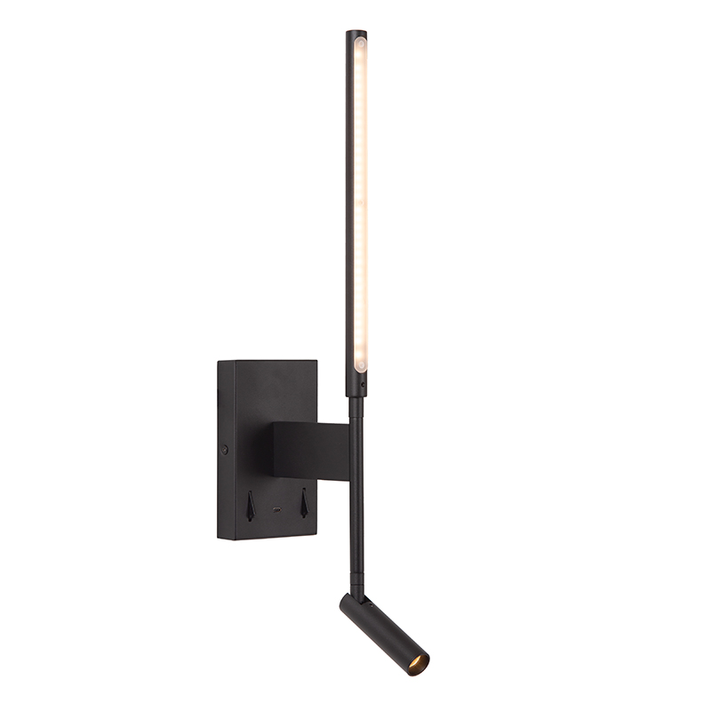 Applique murale moderne noire, Finan, 6W, 2700K LED, avec interrupteur