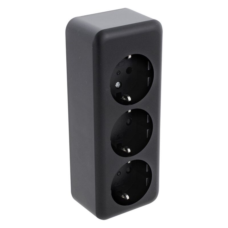 Prise de courant en saillie Q-Link 3 voies, avec protection enfants et contact de terre, noir
