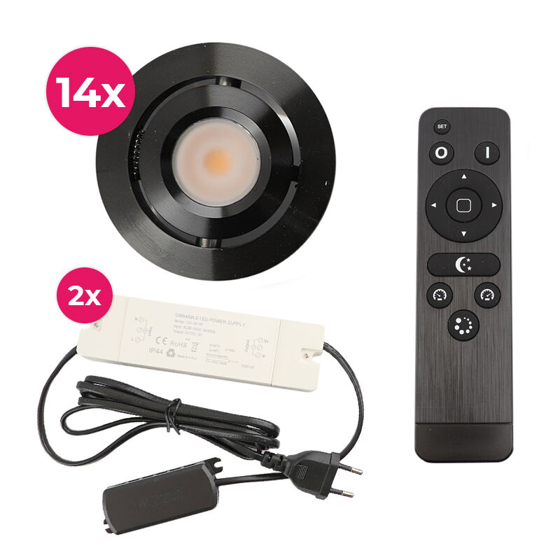 14 spots veranda orientable Rona, IP44, avec kit de connexion et télécommande, noir