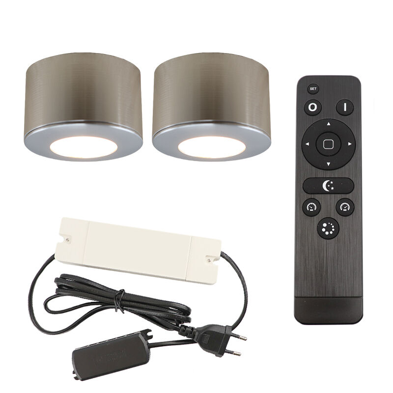 2 spots en saillie veranda ronds chromés Vasso, IP44, avec kit de connexion et télécommande