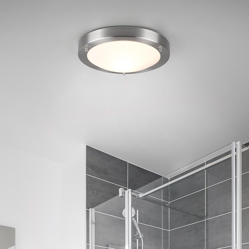 Plafonnier salle de bain en verre nickel, Hadleigh, IP44