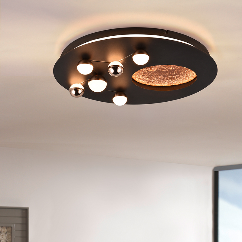 Lampe plafond moderne noire, Gilberto, 42W, blanc chaud à froid réglable LED, gradable en 3 étapes