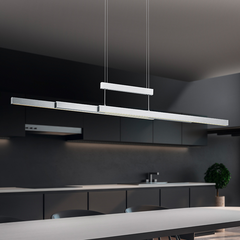 Suspension table à manger moderne nickel, Jessey, 42W, blanc chaud à froid réglable LED, avec variateur tactile