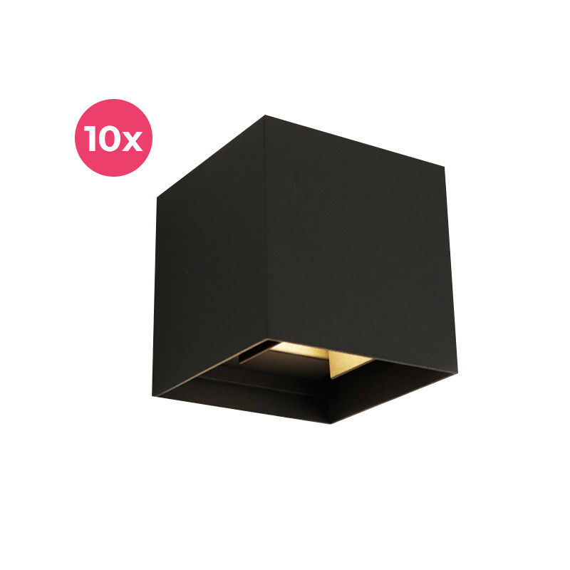 Lot de 10 applique up and down noire moderne, Dion, 6W, 3000K LED, IP65
