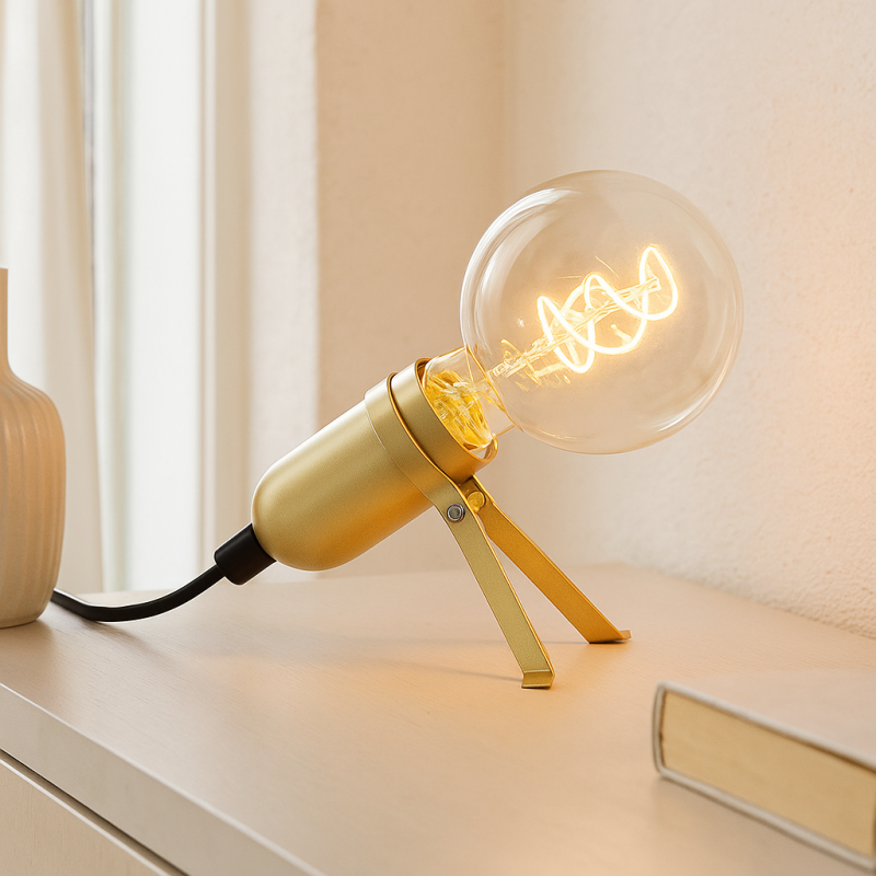 Lampe de table dorée en métal, Gidon, avec interrupteur