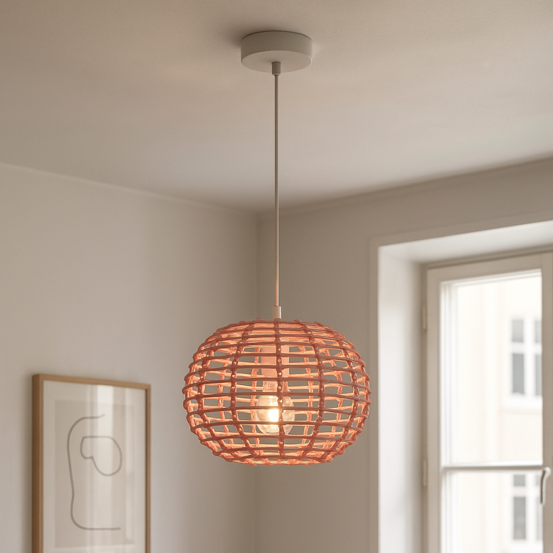 Suspension en rotin rose, Roza