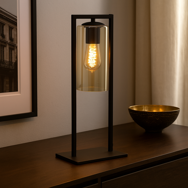 Lampe de table noire industrielle, Tonia, avec interrupteur Lampe de table noire industrielle, Tonia, avec interrupteur