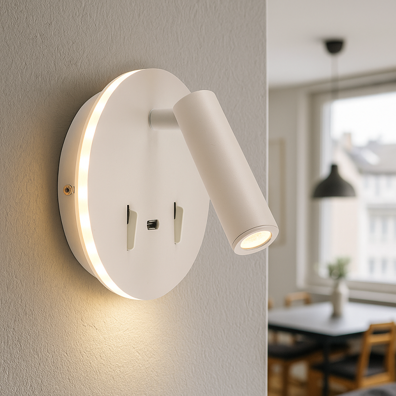 Applique murale blanche moderne, Alec, 9W, 3000K LED, avec interrupteur