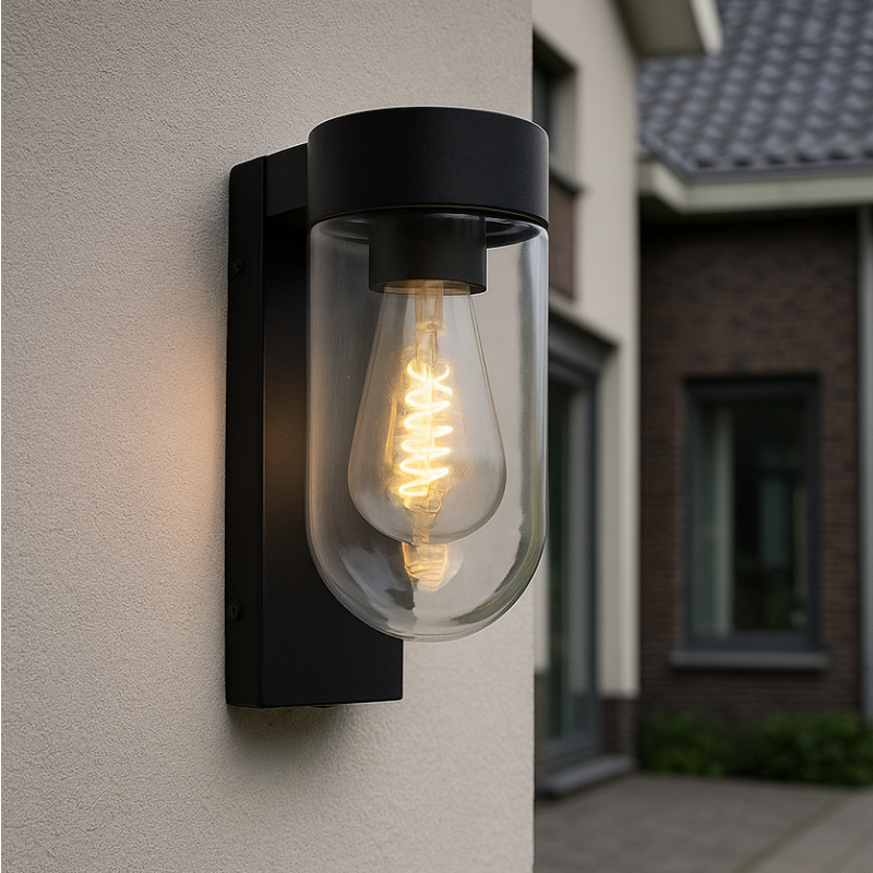 Applique extérieur avec capteur crépusculaire noire en aluminium, Bella, IP44