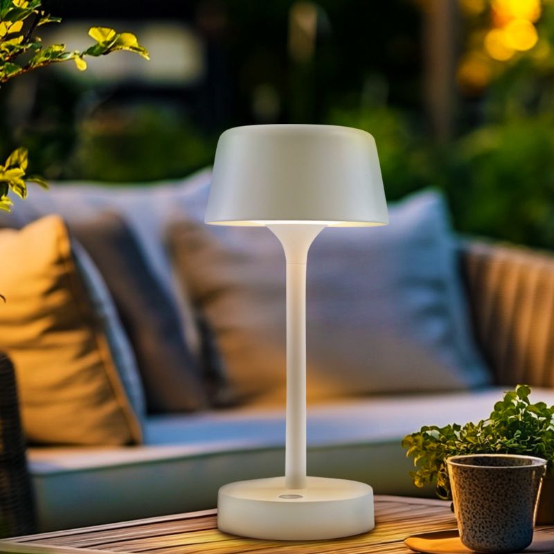 Lampe de table extérieur blanche moderne, Emily, 3W, 3000K LED, IP44, gradable en 3 étapes