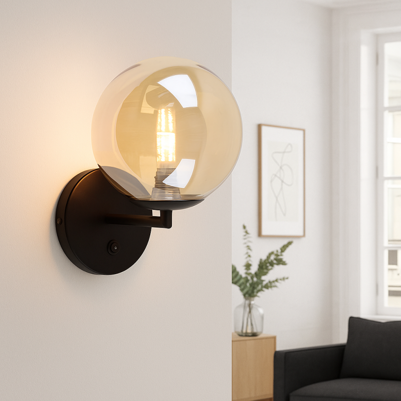 Applique murale ambre design, Remo, avec interrupteur
