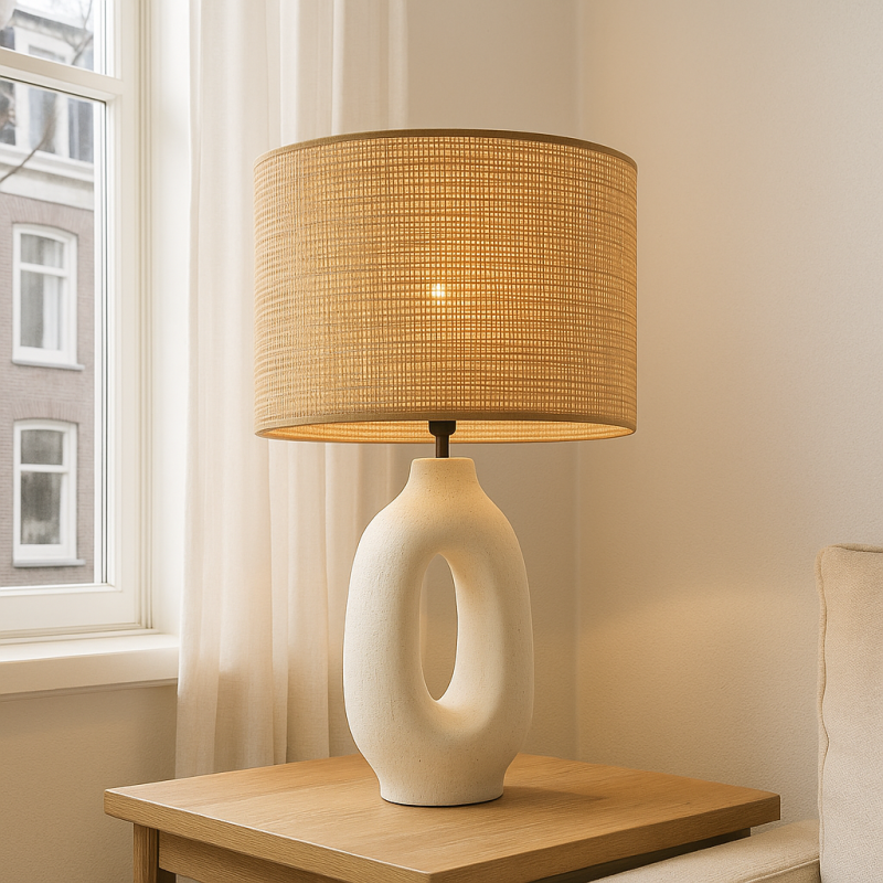 Lampe de table blanche rustique, Bette, avec interrupteur Lampe de table blanche rustique, Bette, avec interrupteur