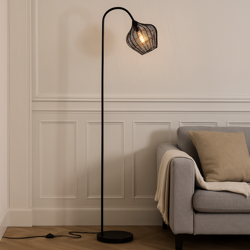 Lampadaire noir industriel, Pepita, avec interrupteur Lampadaire noir industriel, Pepita, avec interrupteur