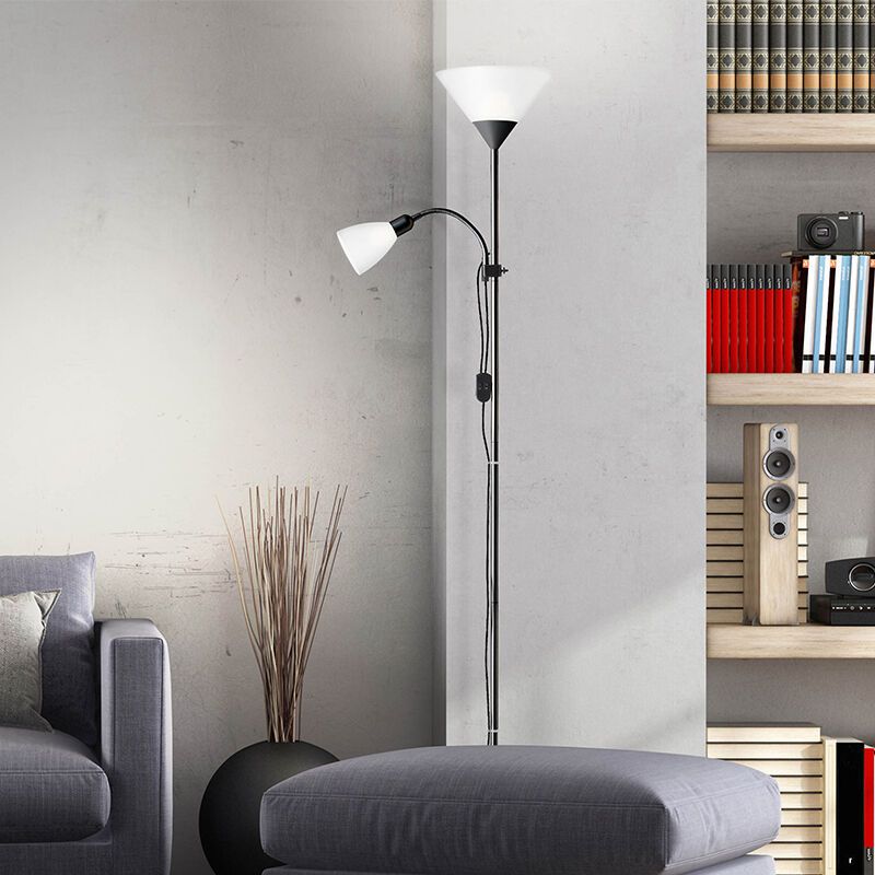 Lampadaire liseuse noir en aluminium, Josephina, avec interrupteur