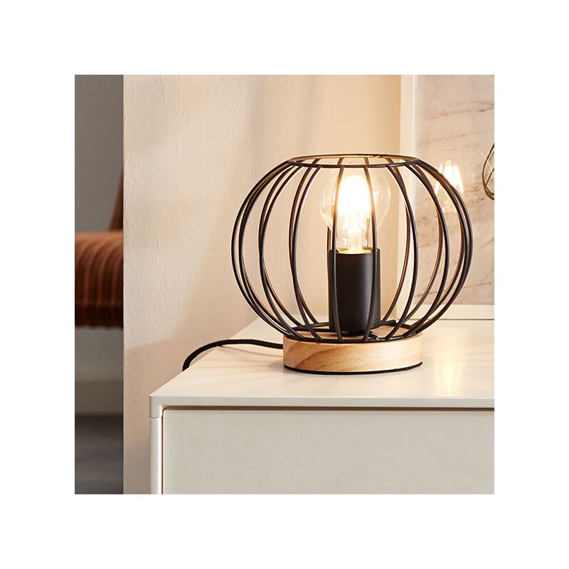 Lampe de table en bois noire, Donato, avec interrupteur Lampe de table en bois noire, Donato, avec interrupteur