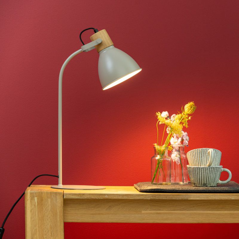 Lampe de table taupe rustique, Thalina, avec interrupteur