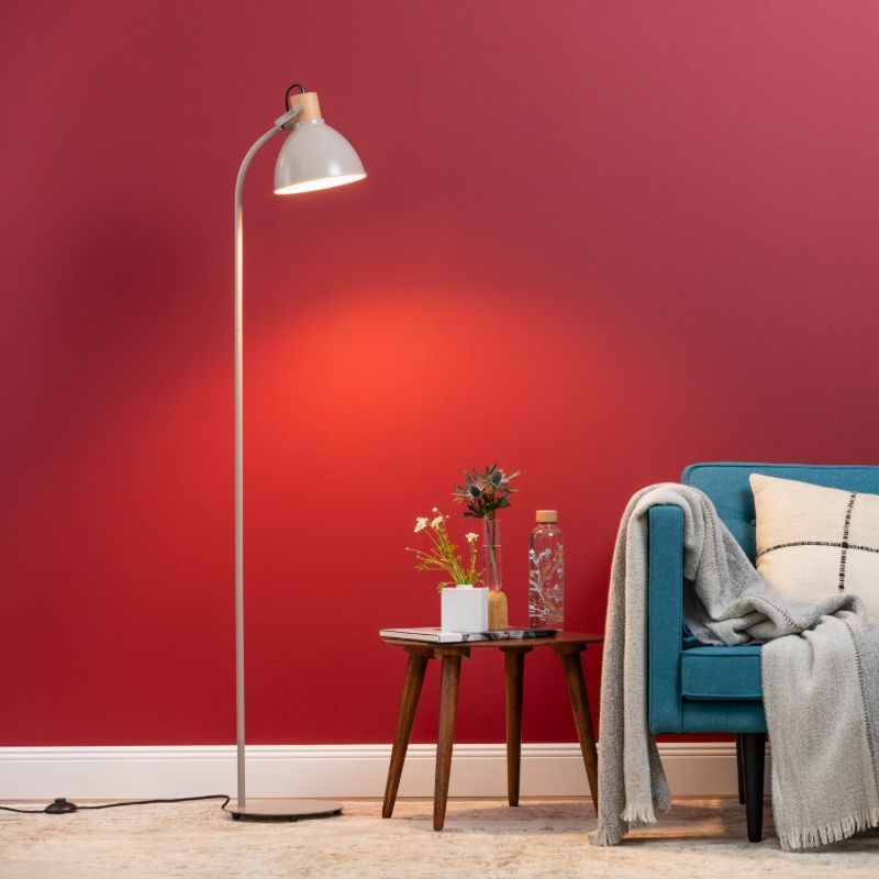 Lampadaire taupe rustique, Thalina, avec interrupteur Lampadaire taupe rustique, Thalina, avec interrupteur