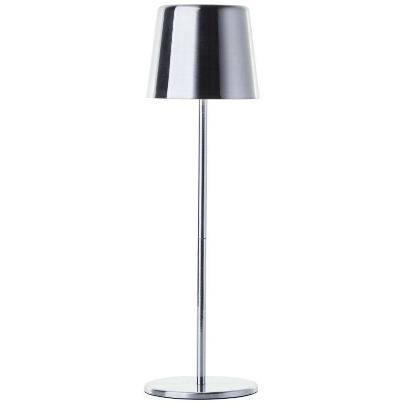 Lampe de table d'extérieur rechargeable nickel moderne, Skander, 4W, blanc chaud à froid réglable LED, IP44, avec variateur tactile