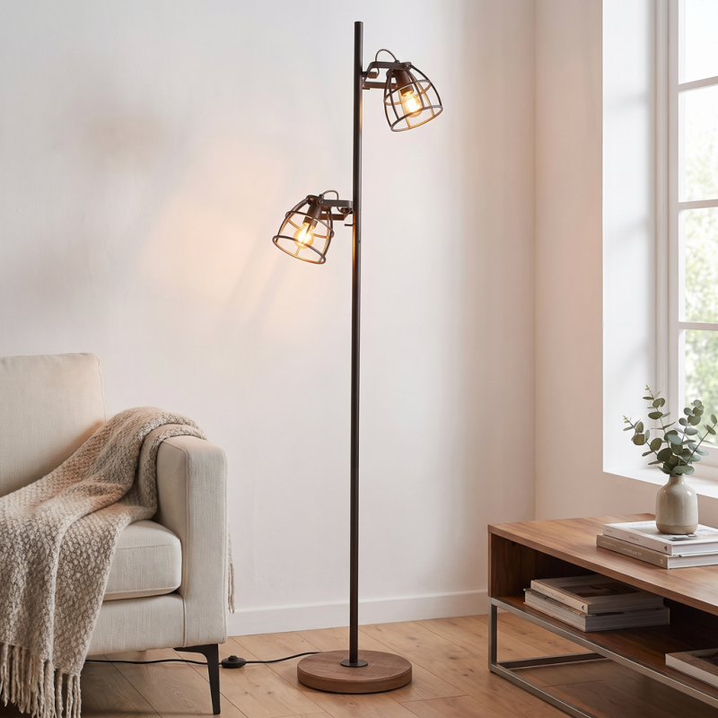Lampadaire noir industriel, Calvin, avec interrupteur