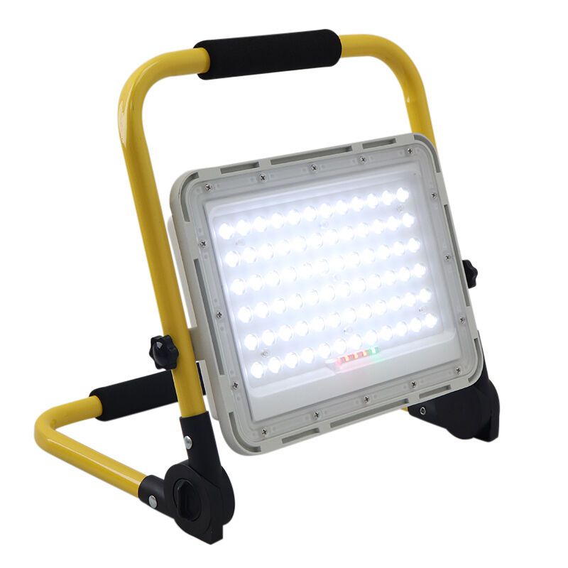 Lampe de chantier rechargeable jaune en aluminium, Hilmi, 100W, 6500K LED, IP44, avec interrupteur Lampe de chantier rechargeable jaune en aluminium, Hilmi, 100W, 6500K LED, IP44, avec interrupteur
