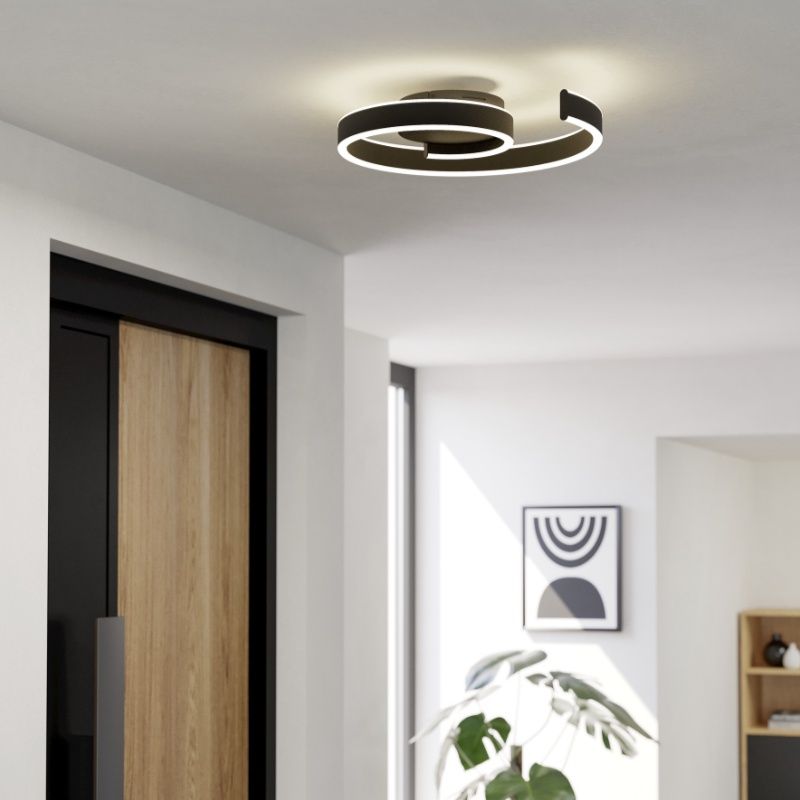 Plafonnier connecté noir en aluminium, Sahra, 37W, blanc chaud à froid réglable LED, avec télécommande Plafonnier connecté noir en aluminium, Sahra, 37W, blanc chaud à froid réglable LED, avec télécommande