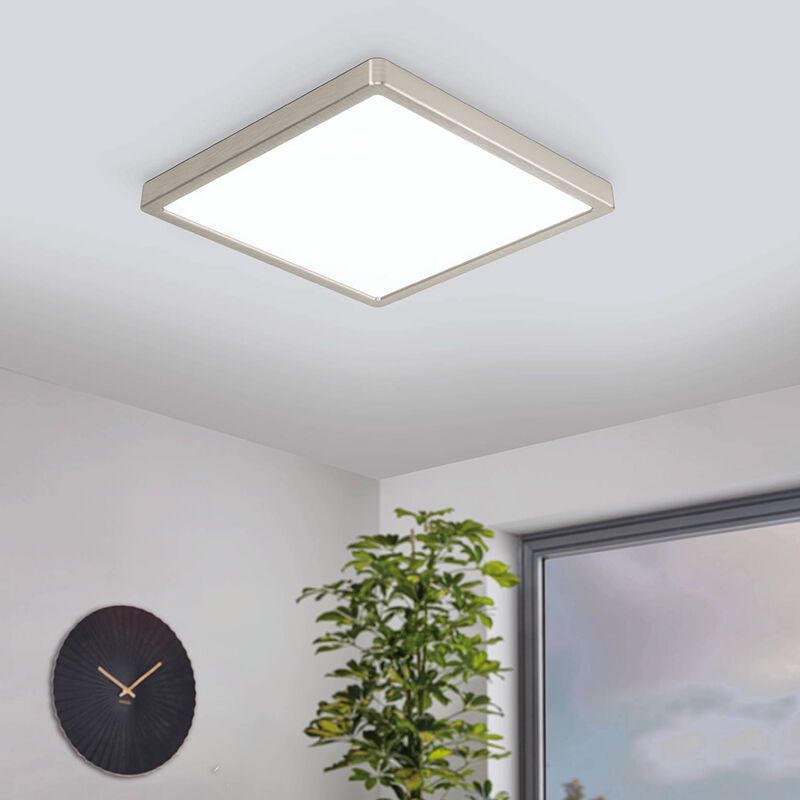 Plafonnier connecté nickel en plastique, Geraldo, 19,5W, blanc chaud à froid réglable LED, IP44 Plafonnier connecté nickel en plastique, Geraldo, 19,5W, blanc chaud à froid réglable LED, IP44
