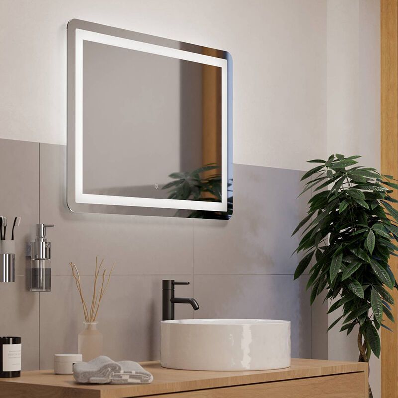 Miroir avec éclairage gris en verre, Bibi, 18,6W, blanc chaud à froid réglable LED, IP44, avec interrupteur