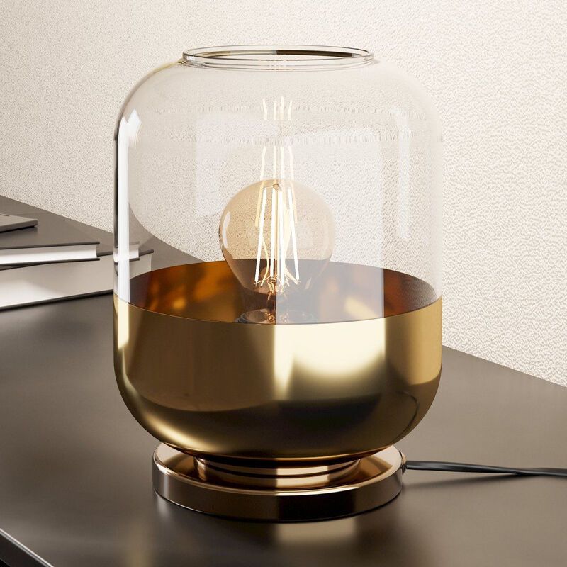 Lampe de table dorée en verre, Jeanny, avec interrupteur Lampe de table dorée en verre, Jeanny, avec interrupteur
