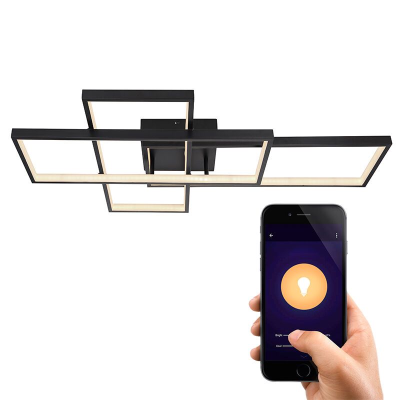 Plafonnier connecté noir en plastique, Terri, 40W, blanc chaud à froid réglable LED