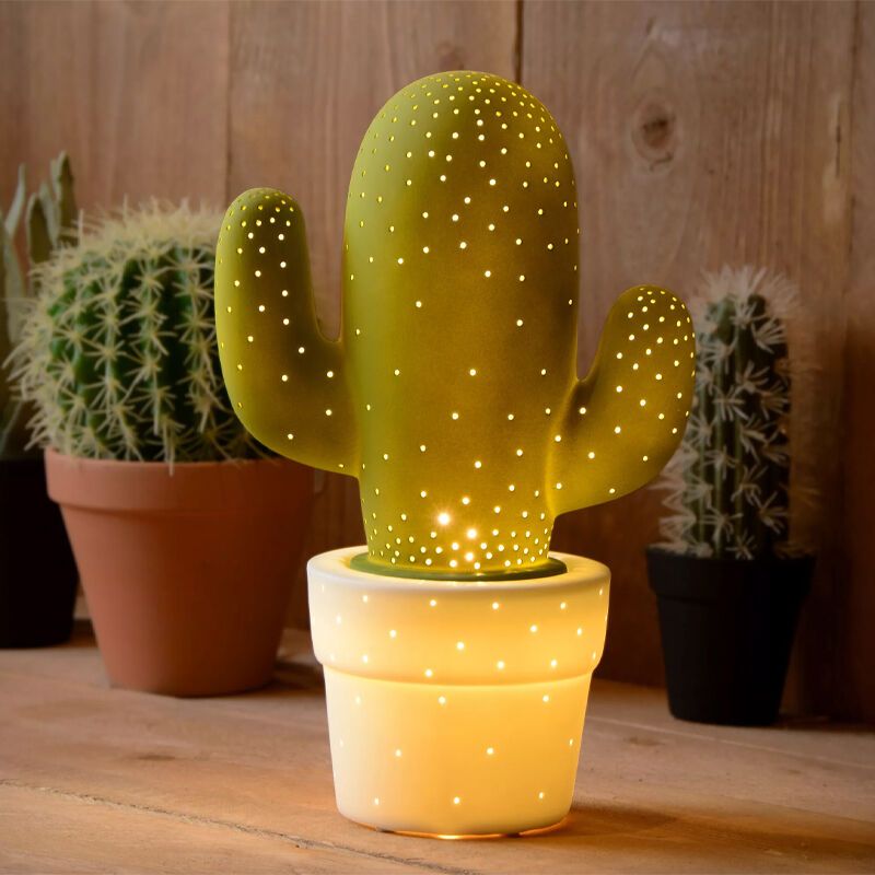 Lampe de table en céramique verte, Cactus, avec interrupteur Lampe de table en céramique verte, Cactus, avec interrupteur