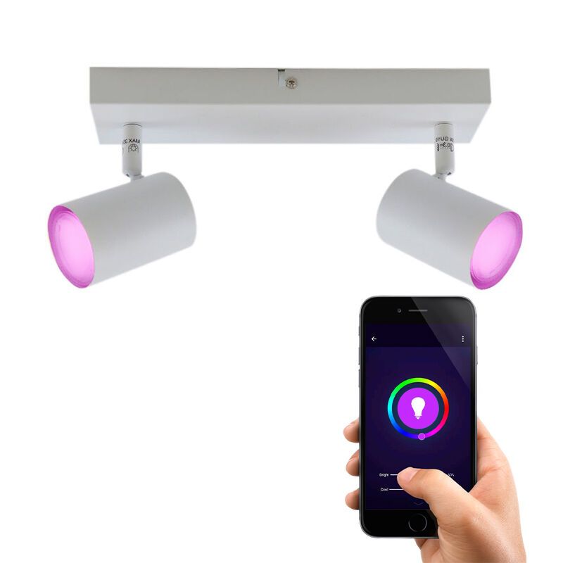 Plafonnier connecté blanc moderne, Elena, 9W, RGBW Plafonnier connecté blanc moderne, Elena, 9W, RGBW