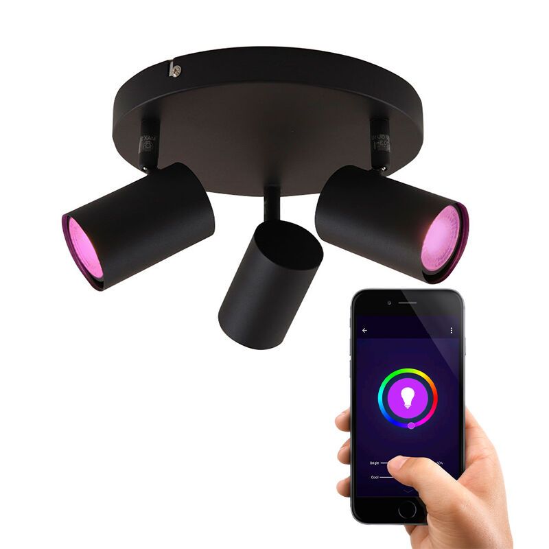 Plafonnier connecté noir moderne, Elena, 13,5W, RGBW