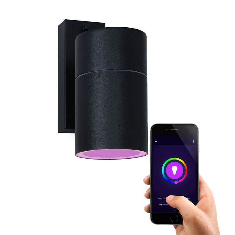 Luminaire extérieur connecté noir moderne, Pedro, IP44, 4,5W, RGBW