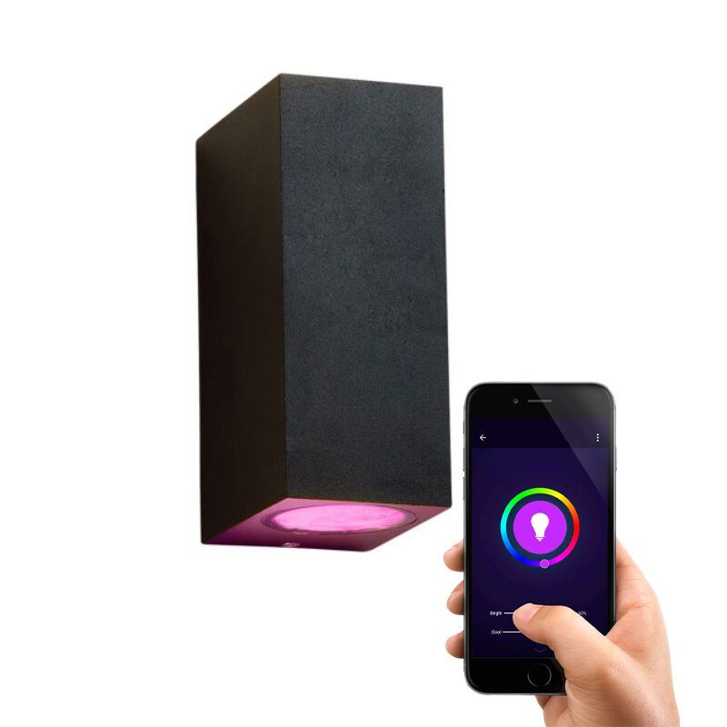 Luminaire extérieur connecté noir moderne, Corella, IP44, 9W, RGBW Luminaire extérieur connecté noir moderne, Corella, IP44, 9W, RGBW