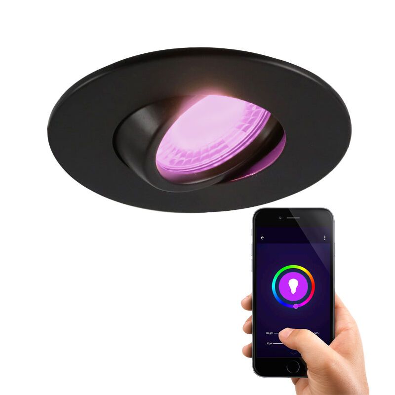 Spot encastré connecté en aluminium noir, Jill, IP44 Spot encastré connecté en aluminium noir, Jill, IP44