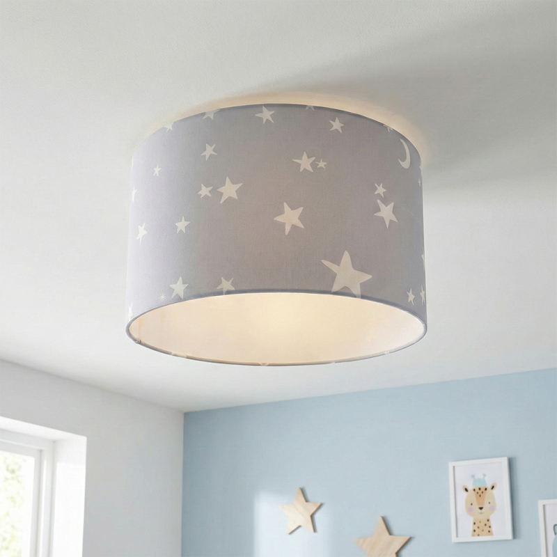 Plafonnier pour enfants gris en tissu, Stars Plafonnier pour enfants gris en tissu, Stars
