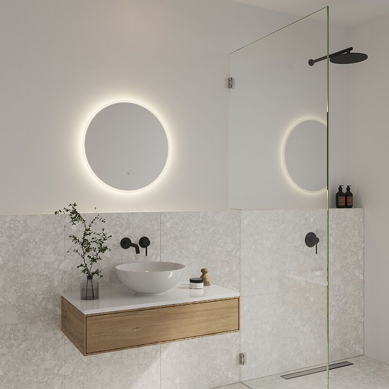 Miroir avec éclairage moderne gris, Dovina, 20W, 4000K LED, IP44, avec interrupteur