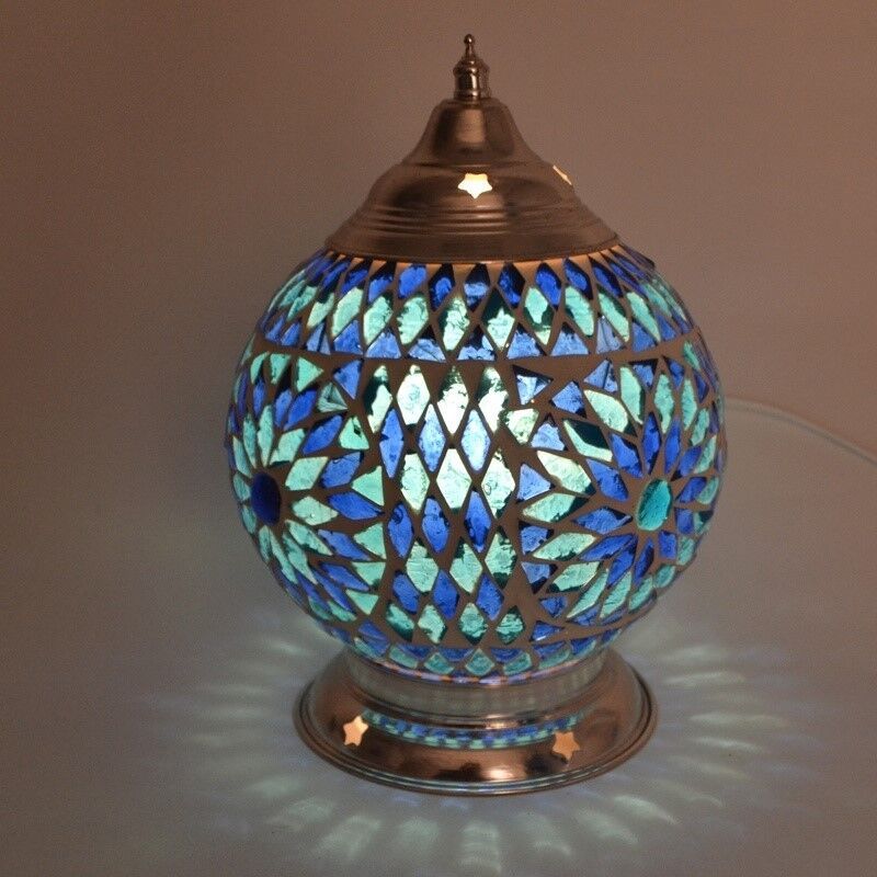 Lampe de table orientale bleue mosaïque, Sabri Lampe de table orientale bleue mosaïque, Sabri