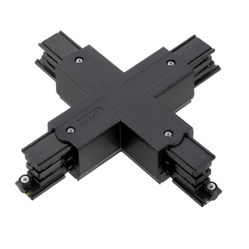 Connecteur en forme de X pour éclairage sur rail triphasé, noir, Pro