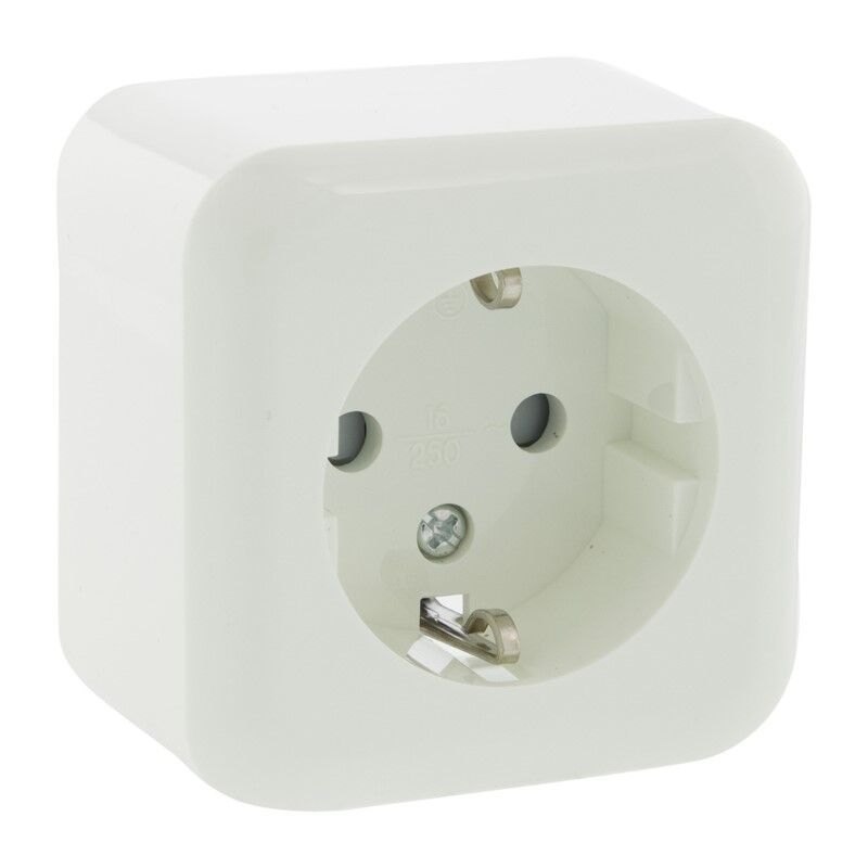 Prise Exin Exo, en saillie, simple, mise à la terre, blanc polaire Prise Exin Exo, en saillie, simple, mise à la terre, blanc polaire