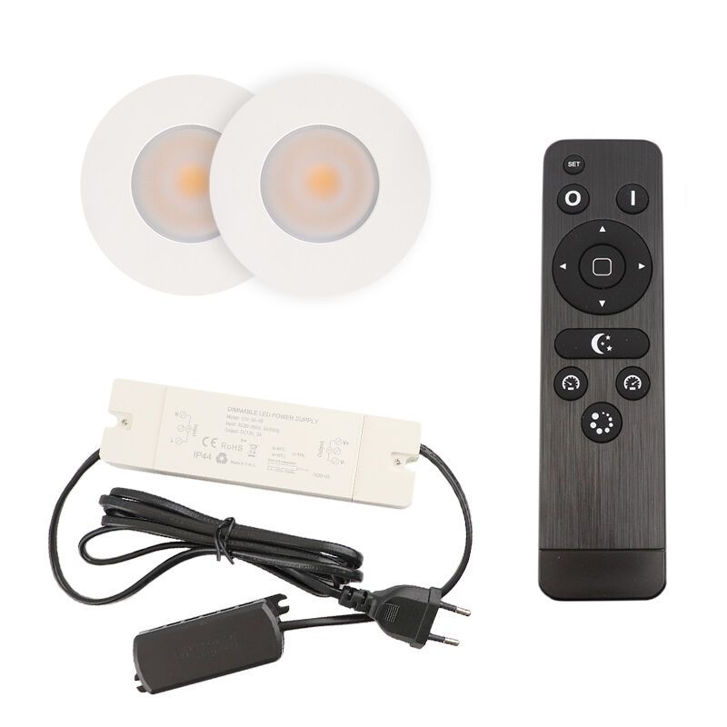 2 spots encastrés veranda blanc Dico, IP65, avec kit de connexion et télécommande 2 spots encastrés veranda blanc Dico, IP65, avec kit de connexion et télécommande