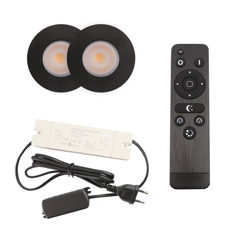 2 spots encastrés veranda noir Dico, IP65, avec kit de connexion et télécommande 2 spots encastrés veranda noir Dico, IP65, avec kit de connexion et télécommande