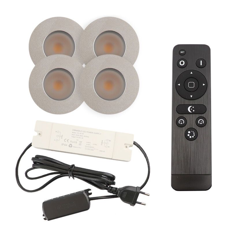 4 spots encastrés veranda chromé Dico, IP65, avec kit de connexion et télécommande 4 spots encastrés veranda chromé Dico, IP65, avec kit de connexion et télécommande