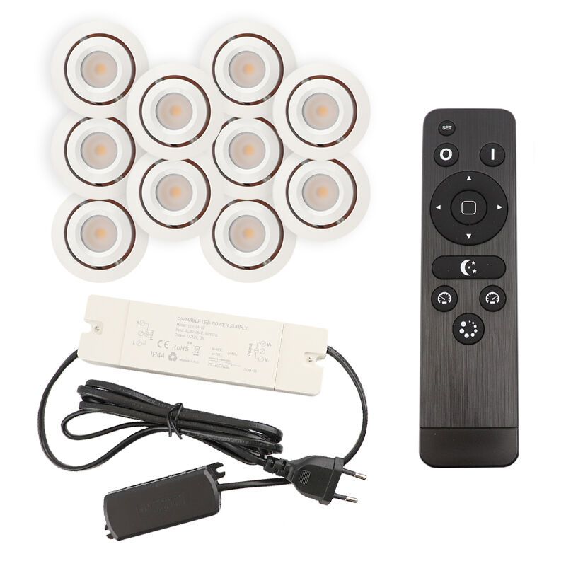10 spots veranda orientable Rona, IP44, avec kit de connexion et télécommande, blanc